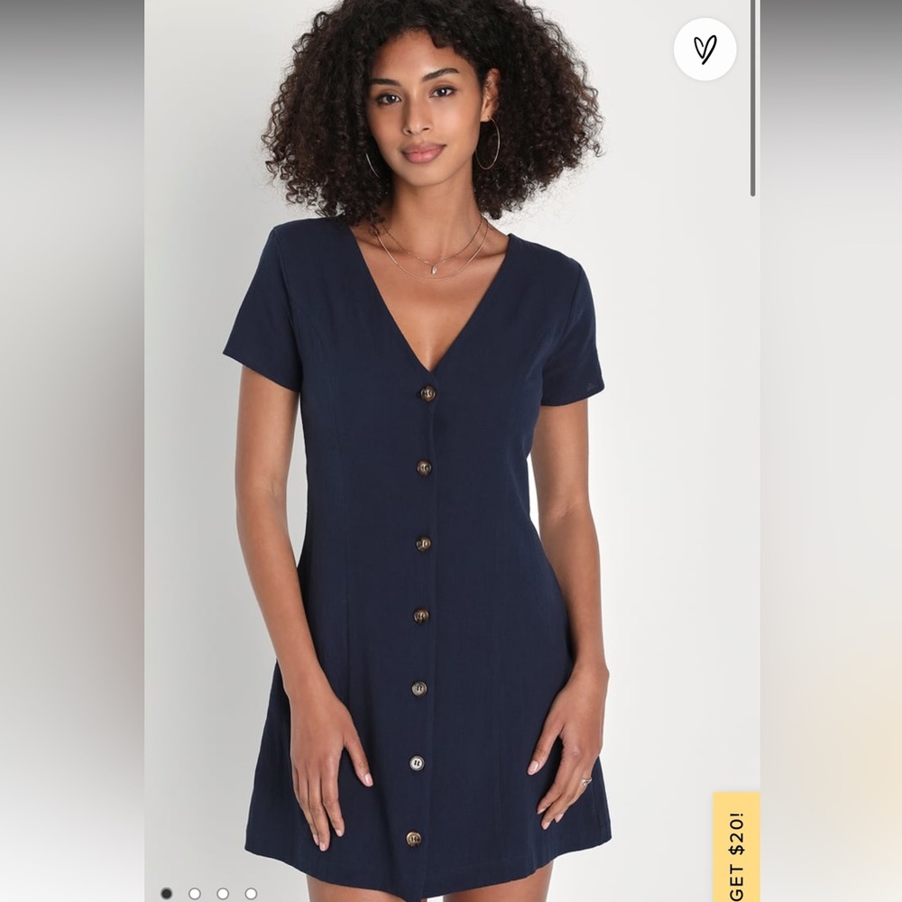 Lulus Everyday Sweetness Navy Button-Up Mini Dress With Pockets